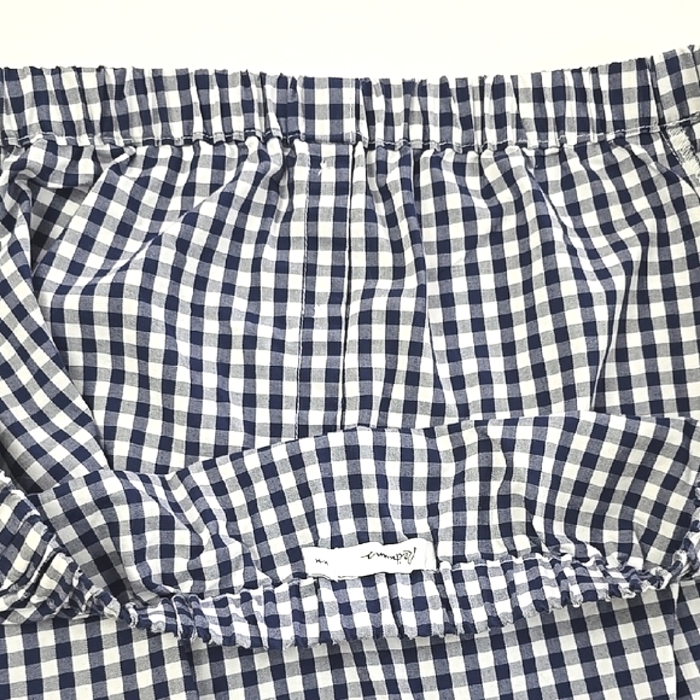 Reitmans Women's Navy White Gingham Mini Checkered Off Shoulder Cotton Top M - Picture 6 of 11